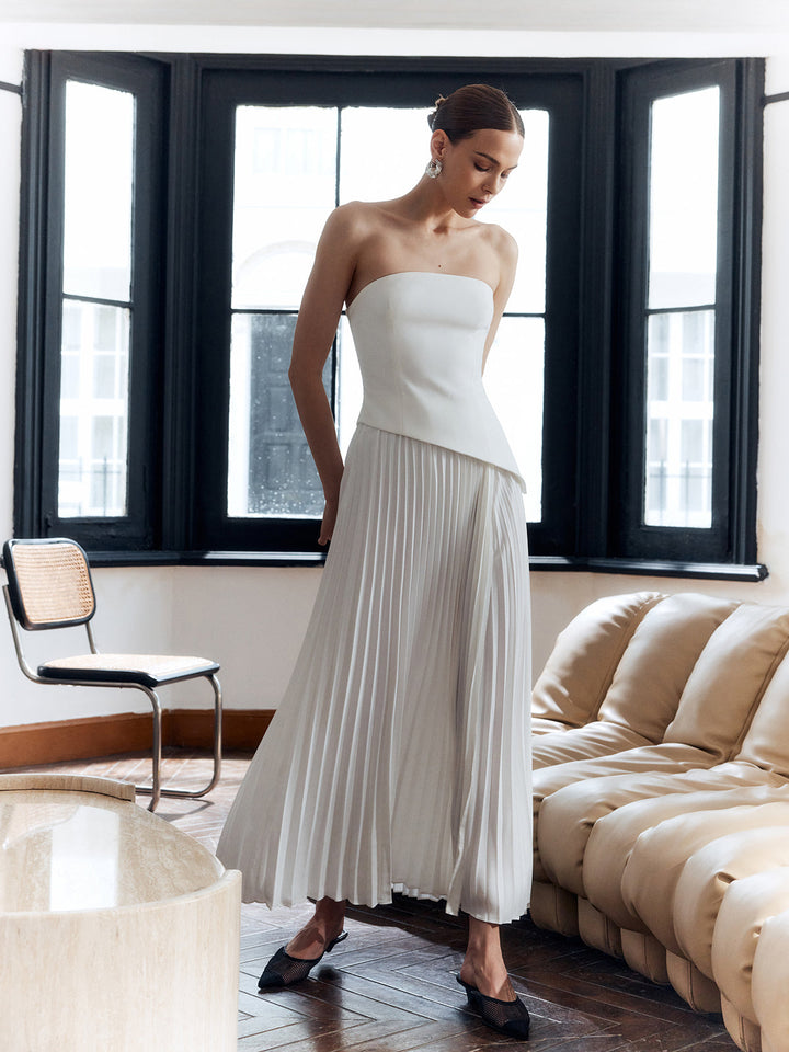 Strapless Maxi Dress Womens - Pleated Side Split Vienna - Heston Manor
