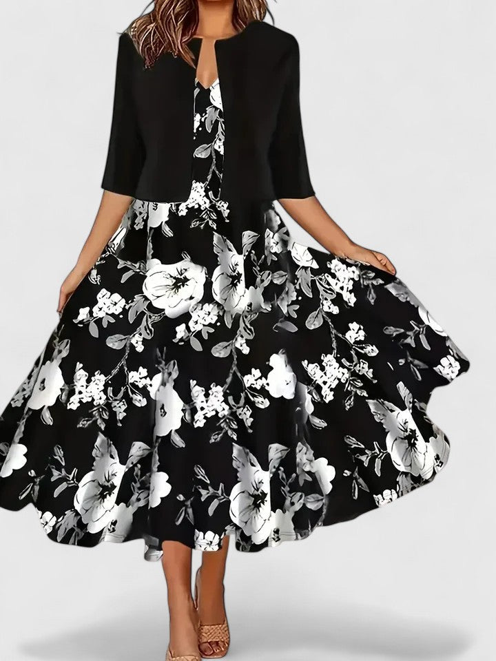 Floral Midi Dress Womens - 3/4 Sleeve A-Line Occasionwear Viritana - Heston Manor