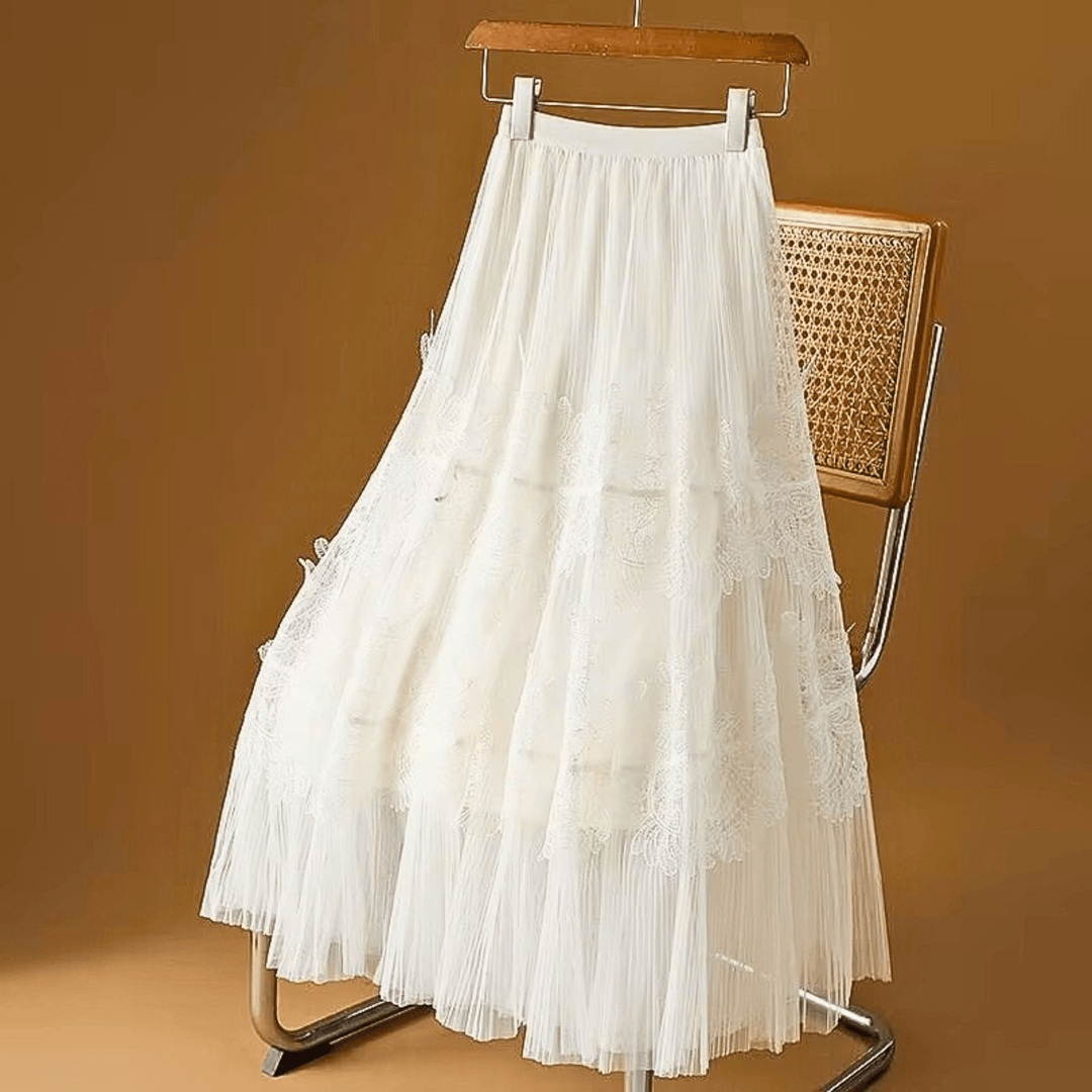 Aurelia Soft Pleated Tulle Liora Skirt - Flowing Maxi Pull-On Waistband - Heston Manor