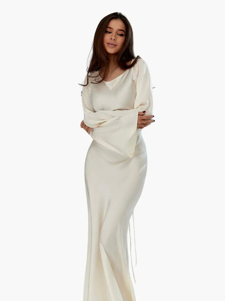 Satin Maxi Dress Womens - Formal Long Sleeve Gown Seraphina - Heston Manor
