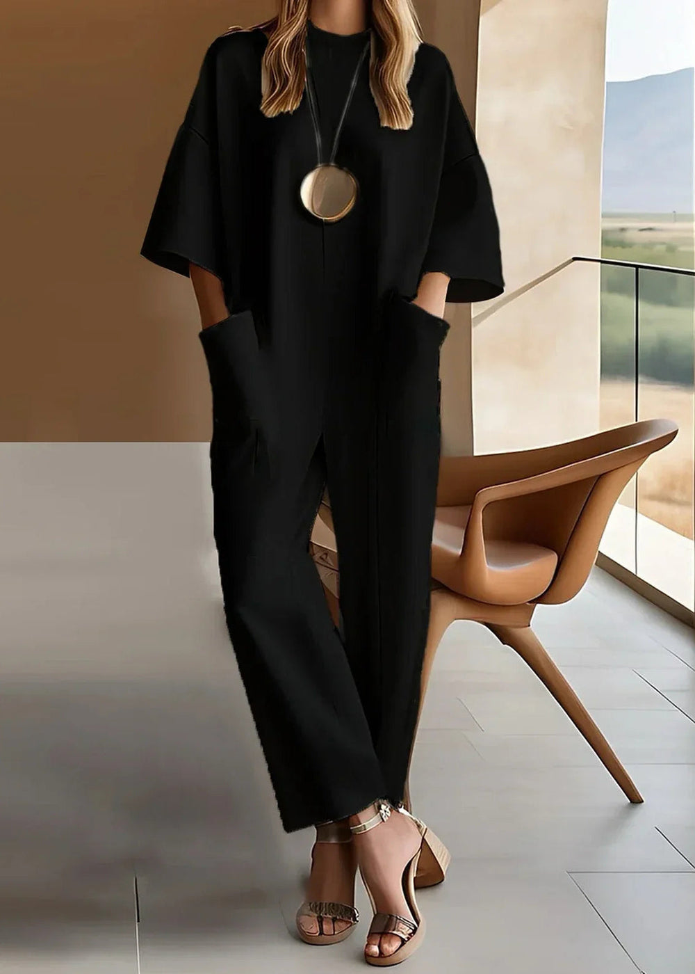 Wide-Leg Jumpsuit Womens - Versatile Short Sleeve Crew Neck Romper Arista - Heston Manor