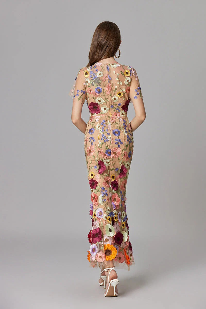 Floral Appliqué Maxi Dress Womens - 3D Sculptural Detail - Aurelia - Heston Manor