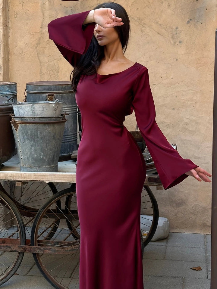 Satin Maxi Dress Womens - Formal Long Sleeve Gown Seraphina - Heston Manor