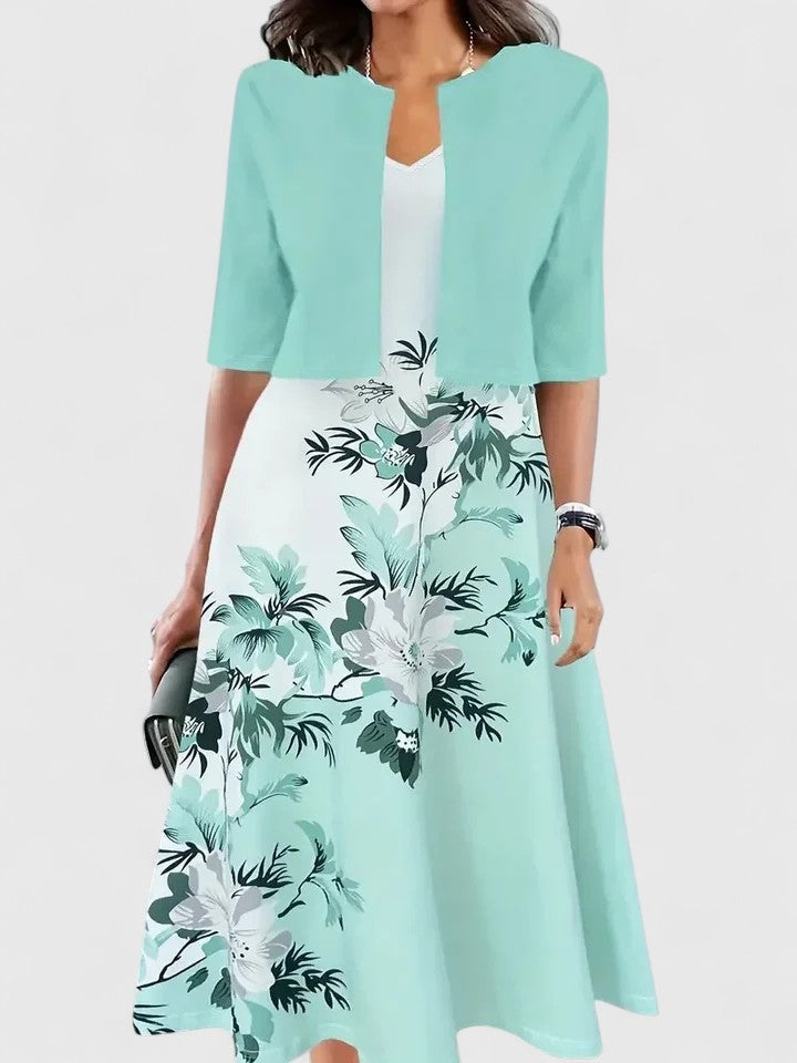 Floral Midi Dress Womens - 3/4 Sleeve A-Line Occasionwear Viritana - Heston Manor