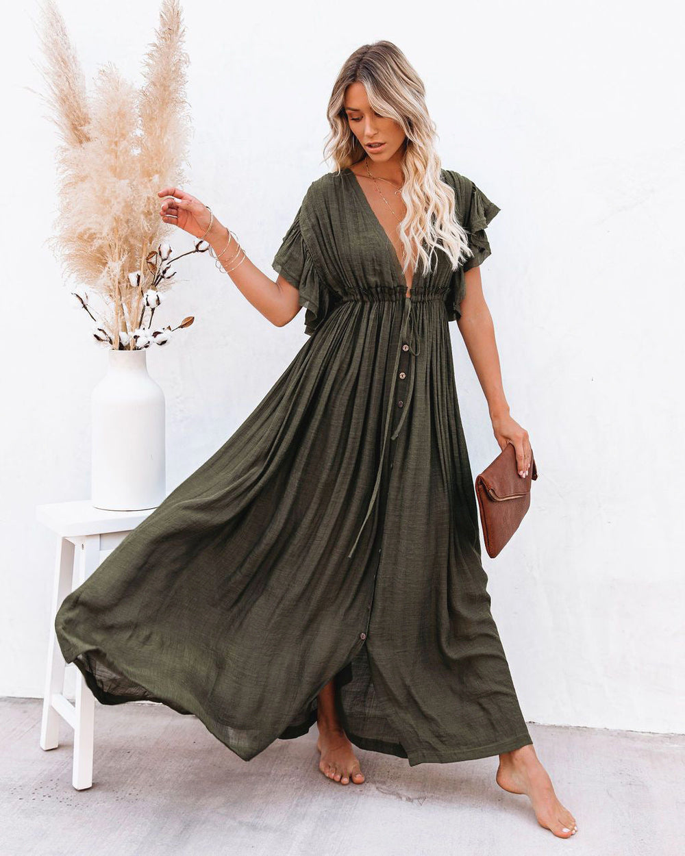 Wrap V-Neck Cover-Up Dress Womens - Boho Beach Layering Piece Anara - Heston Manor