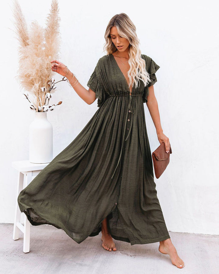 Wrap V-Neck Cover-Up Dress Womens - Boho Beach Layering Piece Anara - Heston Manor