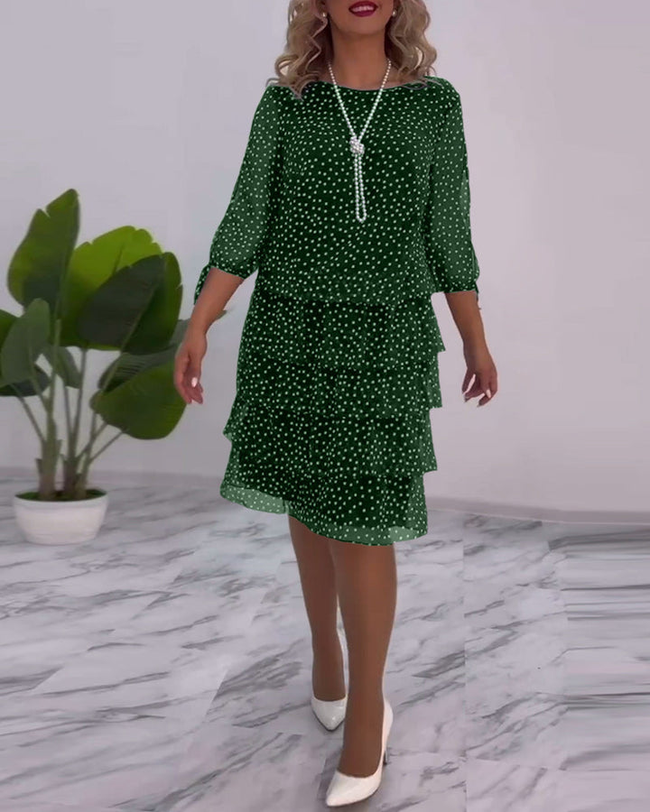Polka Dot Midi Dress Womens - Tiered Chiffon 3/4 Sleeve Elegance Dotsera - Heston Manor