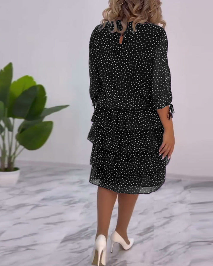 Polka Dot Midi Dress Womens - Tiered Chiffon 3/4 Sleeve Elegance Dotsera - Heston Manor