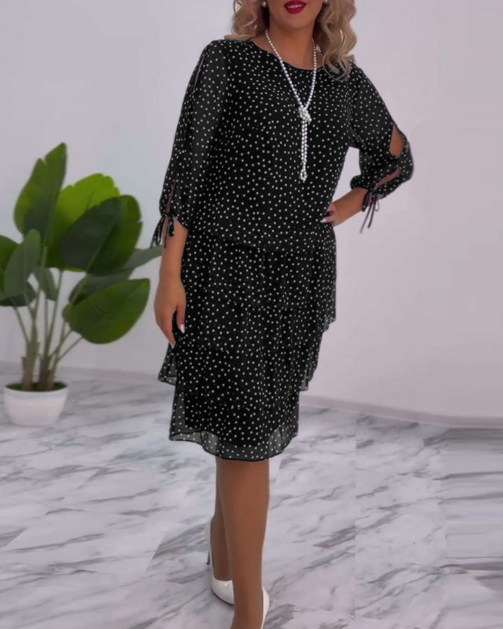 Polka Dot Midi Dress Womens - Tiered Chiffon 3/4 Sleeve Elegance Dotsera - Heston Manor