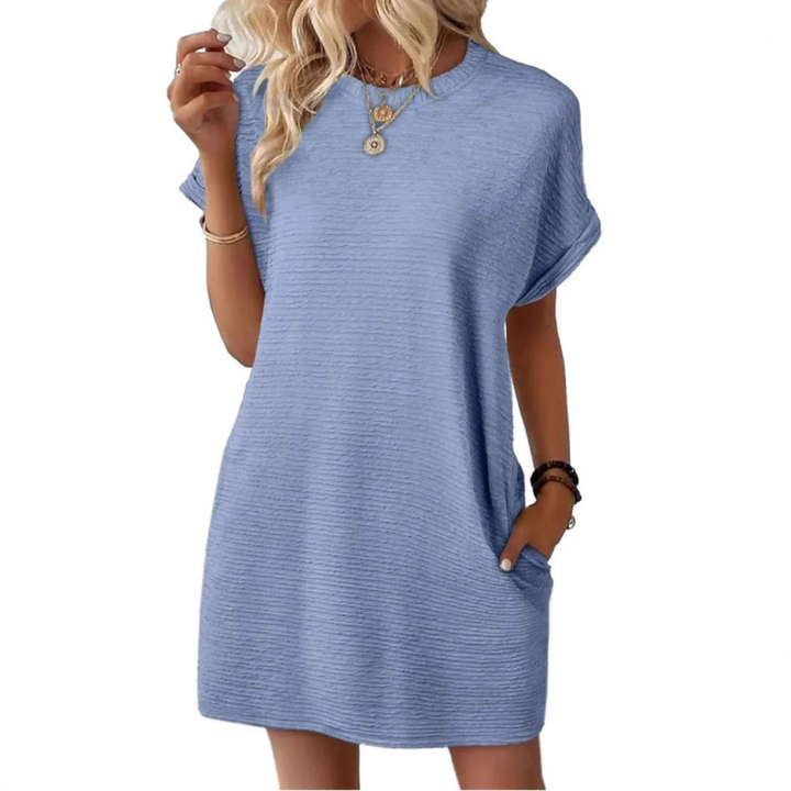T-Shirt Mini Dress Womens - Ribbed Texture Casual Essential Vivira - Heston Manor