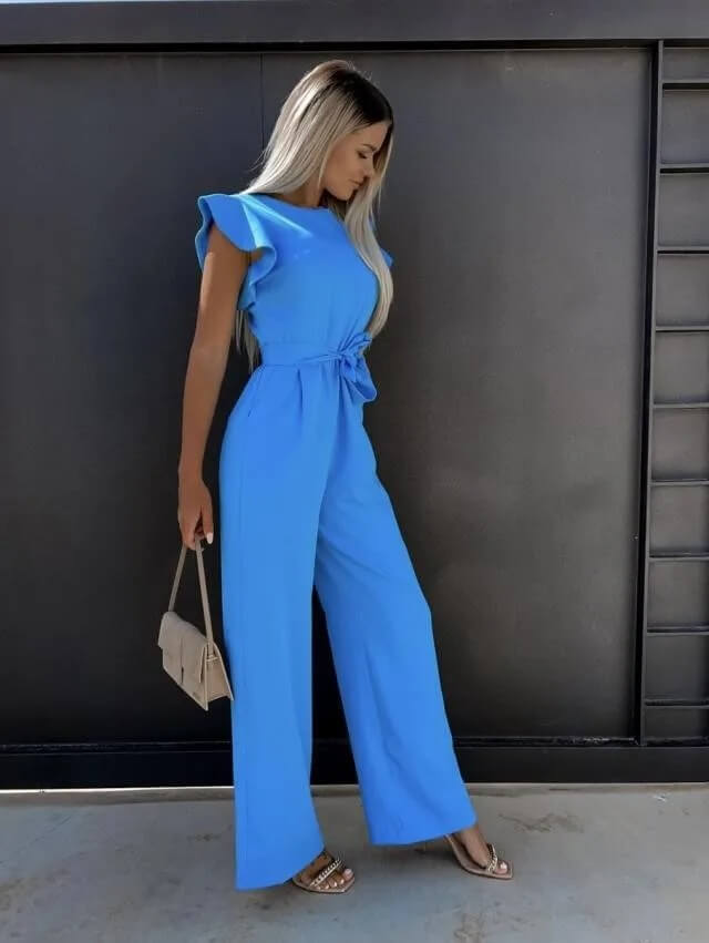 Jumpsuit Womens - Ruffle Sleeve Wide Leg Belted Elantira - Heston Manor