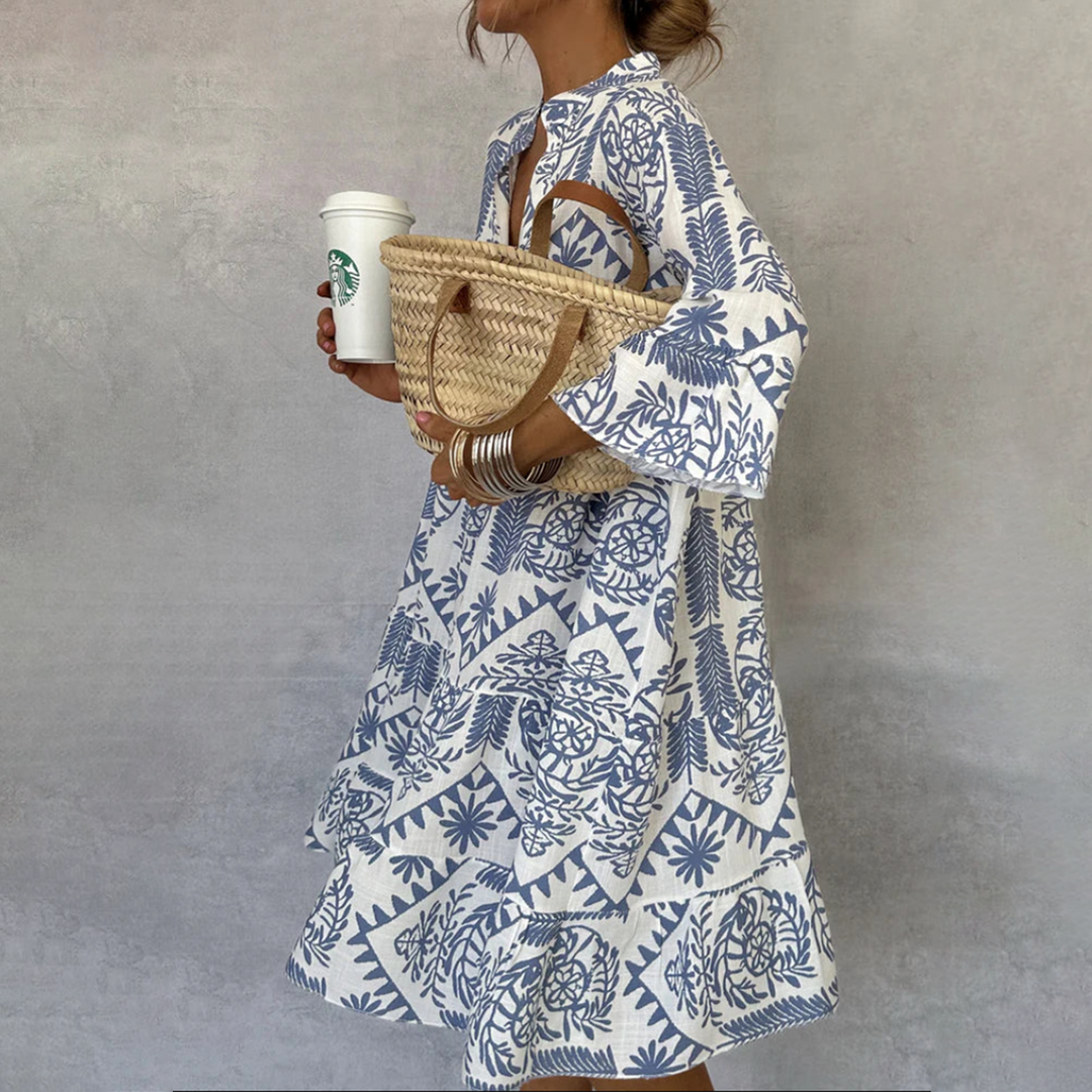 Boho Swing Dress Womens - V-Neck 3/4 Sleeve Summer Wear Celestera - Heston Manor
