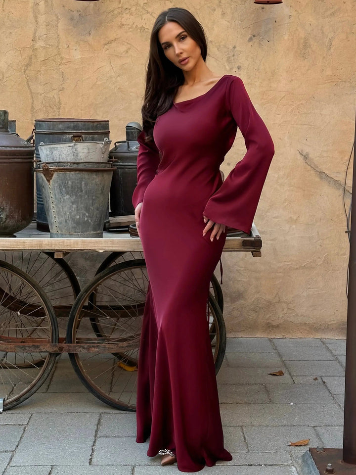 Satin Maxi Dress Womens - Formal Long Sleeve Gown Seraphina - Heston Manor