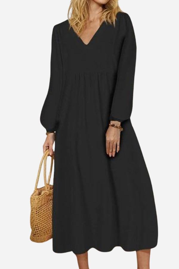 Midi Dress Womens - Smocked Waist Balloon Sleeves Joretta - Heston Manor