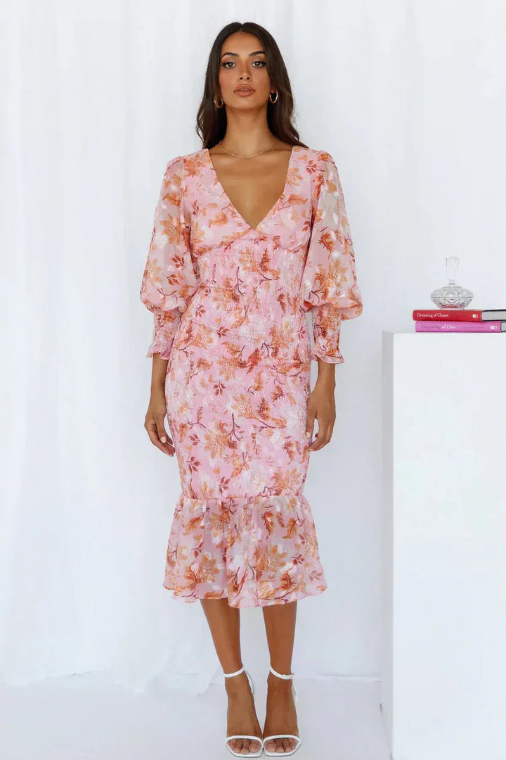 Floral Draped Dress Womens - Evening Flowy Silhouette Glamabelle - Heston Manor