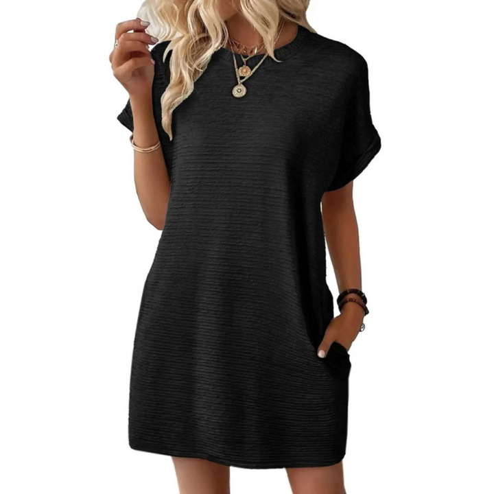 T-Shirt Mini Dress Womens - Ribbed Texture Casual Essential Vivira - Heston Manor