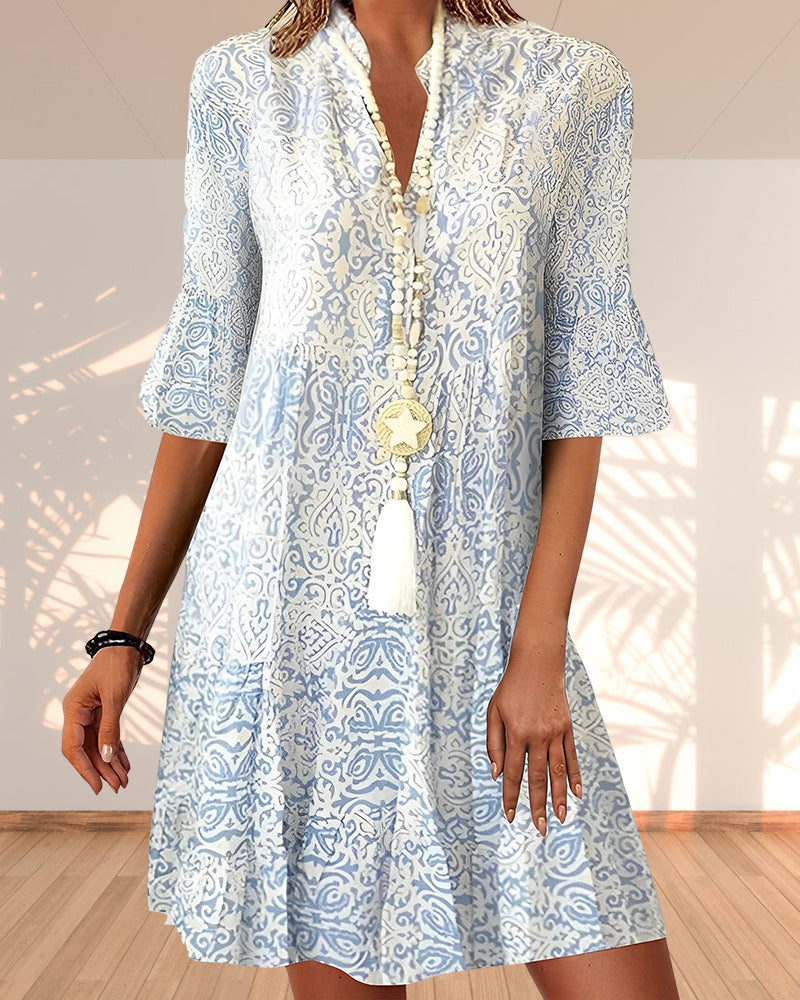 Swing Dress Womens - Boho V-Neck 3/4 Sleeve Natalai - Heston Manor