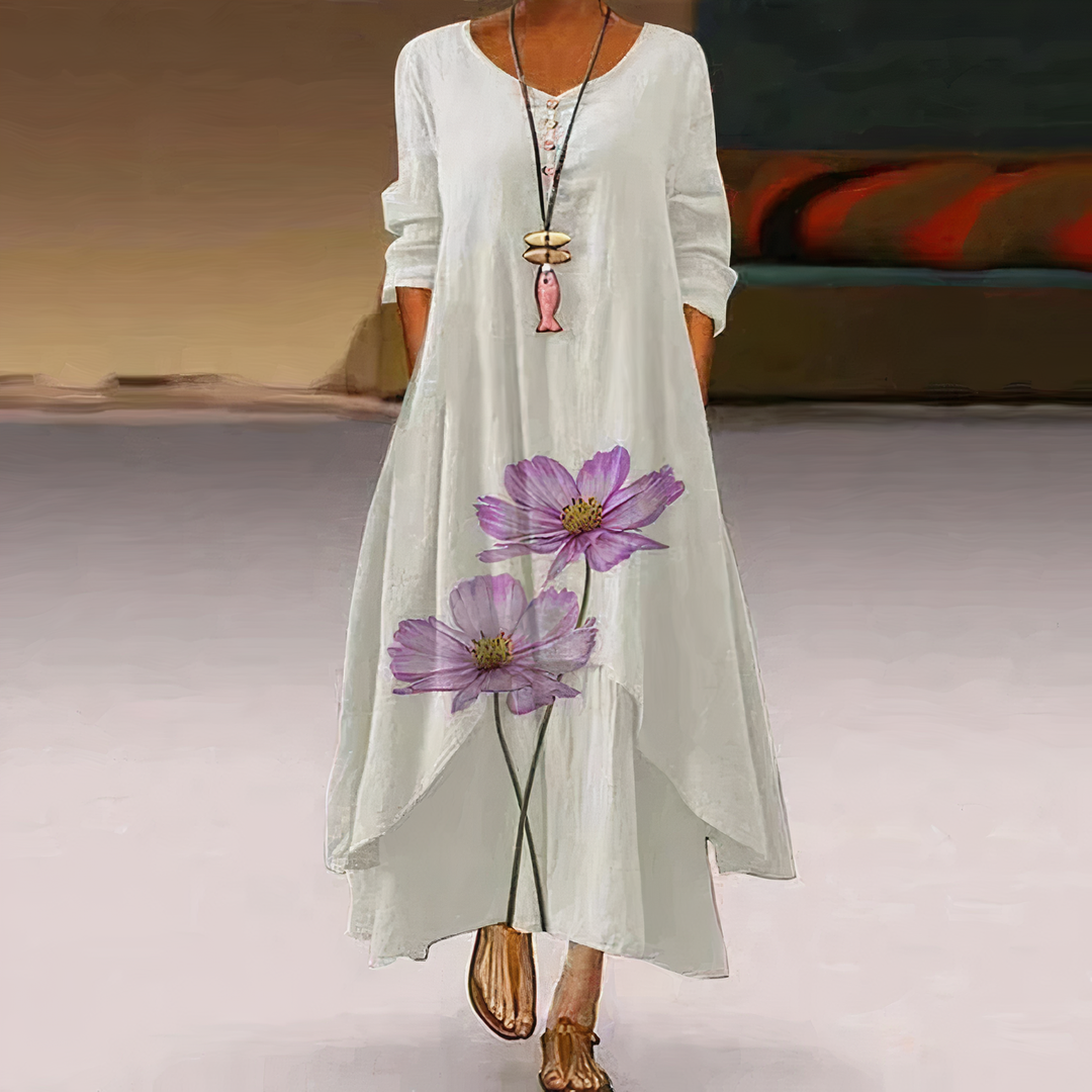 Floral Maxi Dress Womens - Botanical Print Long Sleeve Flourish - Heston Manor