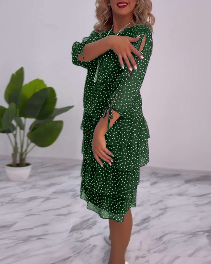 Polka Dot Midi Dress Womens - Tiered Chiffon 3/4 Sleeve Elegance Dotsera - Heston Manor