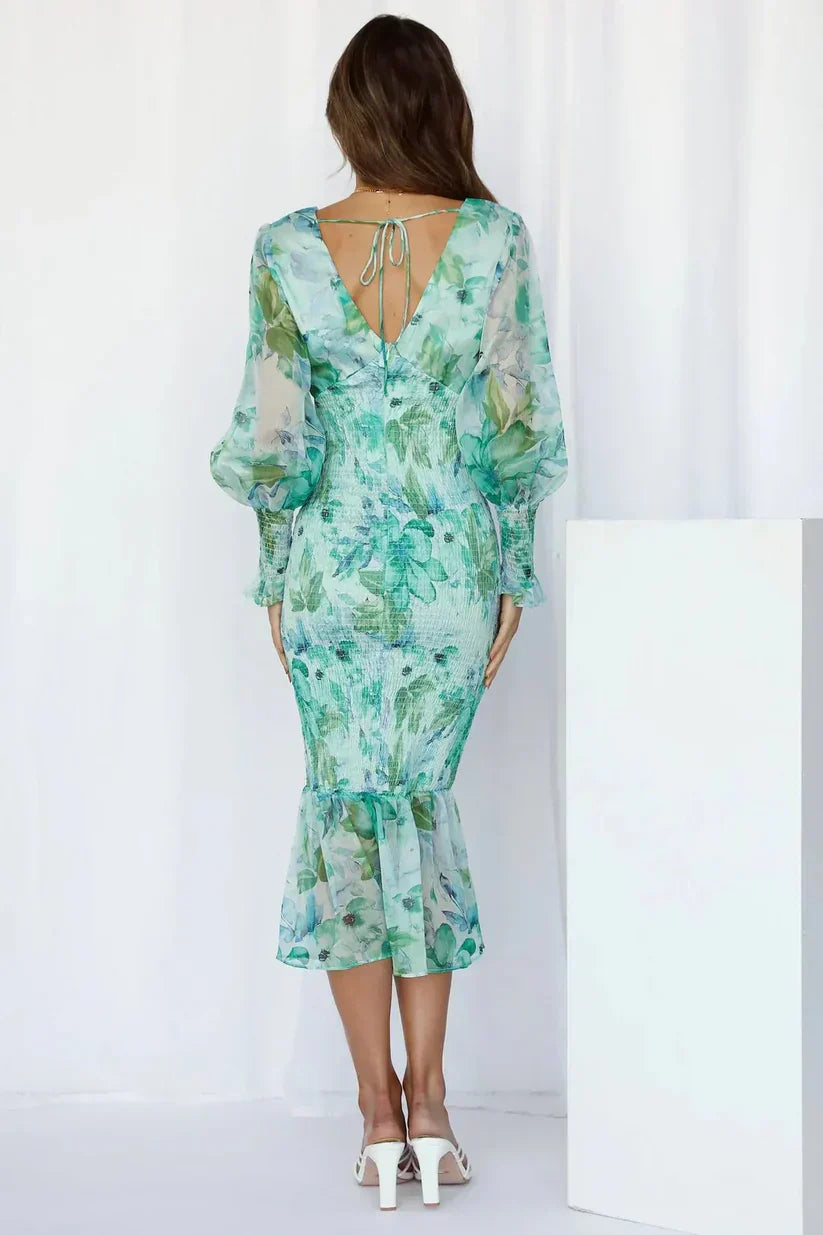 Floral Draped Dress Womens - Evening Flowy Silhouette Glamabelle - Heston Manor