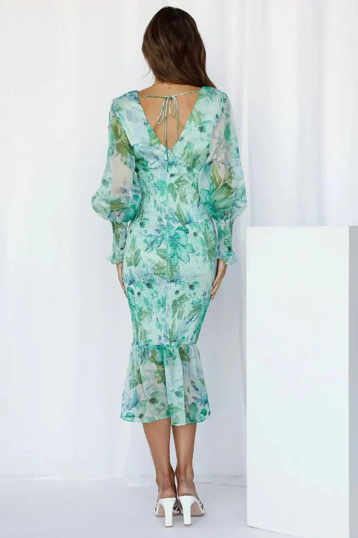 Floral Draped Dress Womens - Evening Flowy Silhouette Glamabelle - Heston Manor