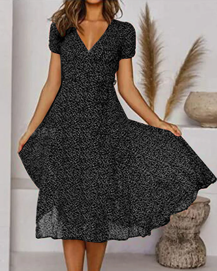 V-Neck Midi Dress Womens - Short Sleeve Printed Summer Wear Livelle - Heston Manor