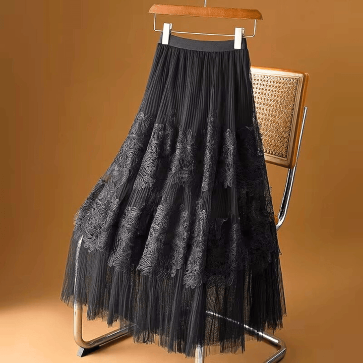 Aurelia Soft Pleated Tulle Liora Skirt - Flowing Maxi Pull-On Waistband - Heston Manor