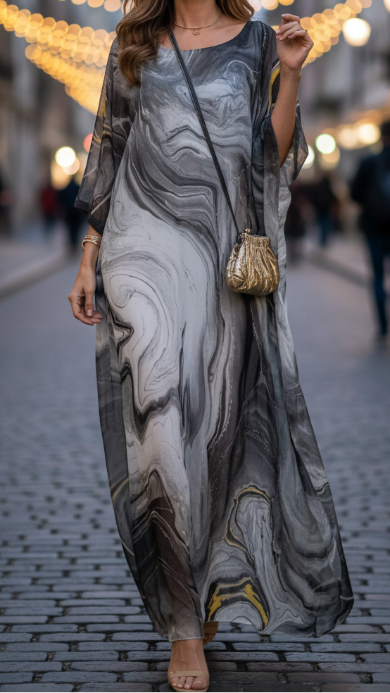 Chiffon Maxi Dress Womens - Formal Batwing Sleeve Kaftan Adoria - Heston Manor