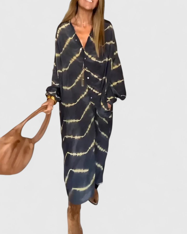 Tie-Dye Shirt Dress Womens - Versatile Button-Down Midi Elorna - Heston Manor
