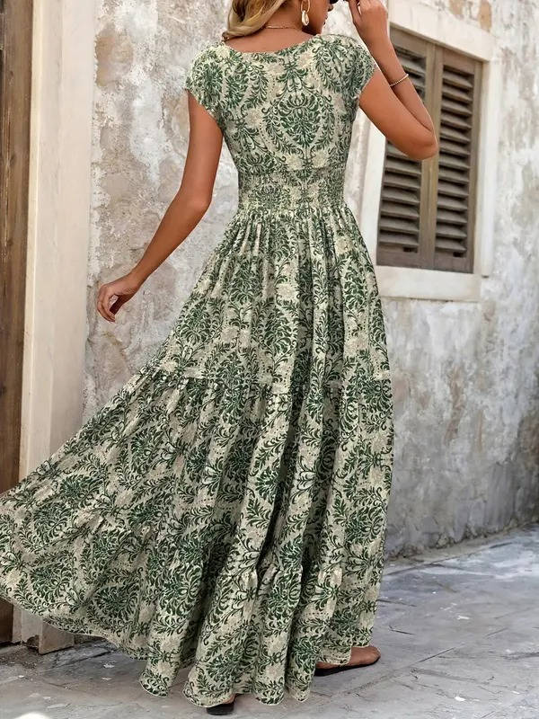 Boho Maxi Dress Womens - Smocked Waist Tiered Skirt SiennaGlow - Heston Manor