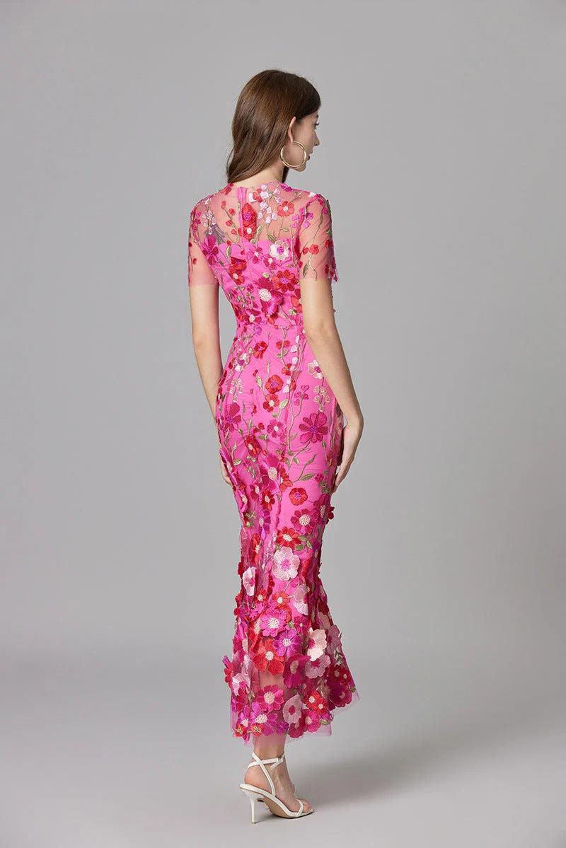 Floral Appliqué Maxi Dress Womens - 3D Sculptural Detail - Aurelia - Heston Manor