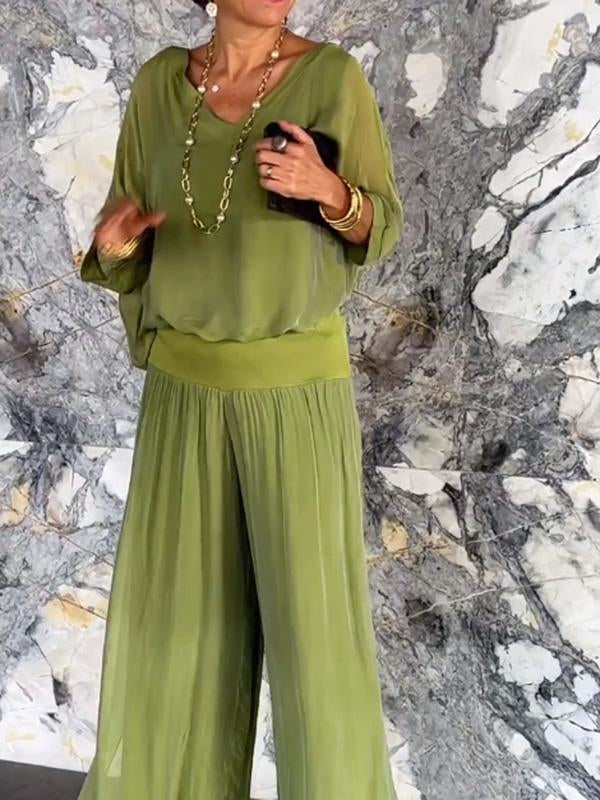V-Neck Jumpsuit Womens - 2 Piece Batwing Sleeve Set Orabela - Heston Manor