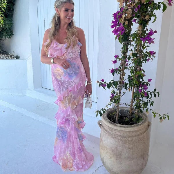 Ruffle Maxi Dress Womens - Floral V-Neck Summer Attire Mirasol - Heston Manor