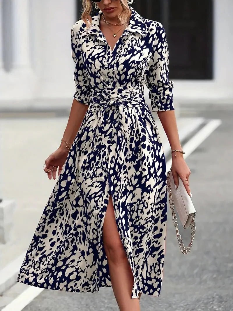 Shirt Dress Womens - Abstract Print Belted Midi Valenta - Heston Manor
