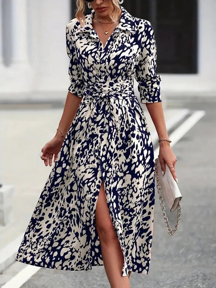 Shirt Dress Womens - Abstract Print Belted Midi Valenta - Heston Manor