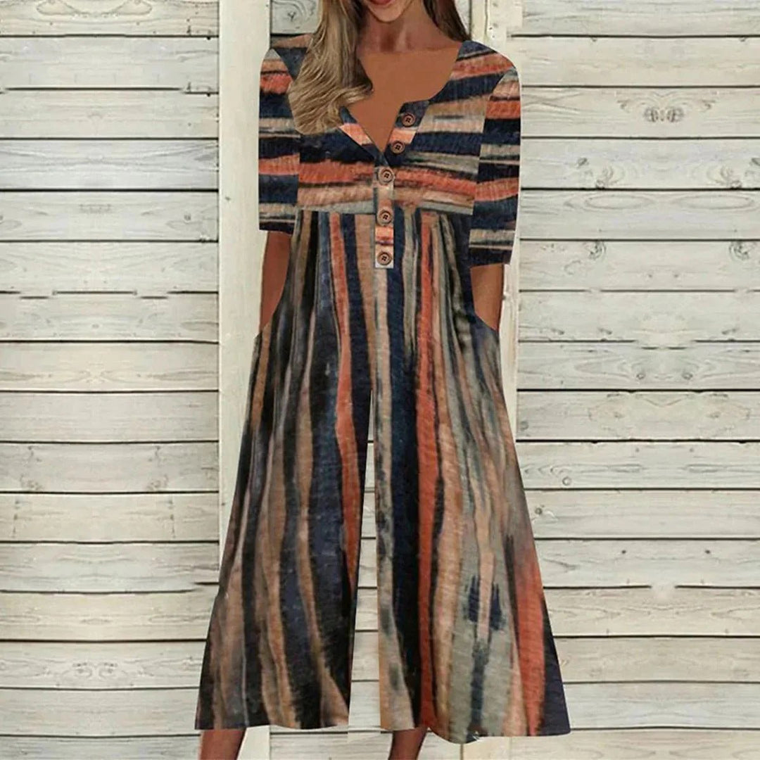 Leaf Print Jumpsuit Womens - V-Neck Cropped Wide Leg One-Piece BreezyFleur - Heston Manor