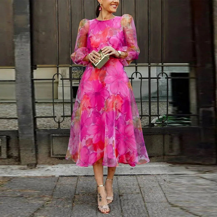 Floral Chiffon Midi Dress Womens - Wedding Guest A-Line Rosalie - Heston Manor