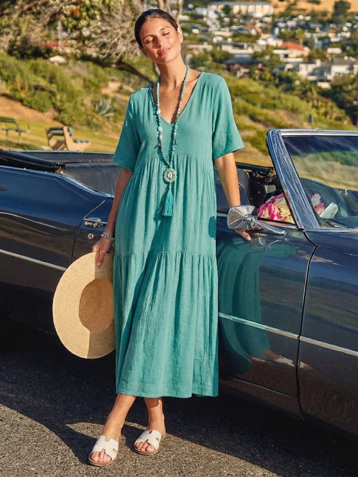 V-Neck Maxi Dress Womens - Tiered Bohemian Summer SiennaX - Heston Manor