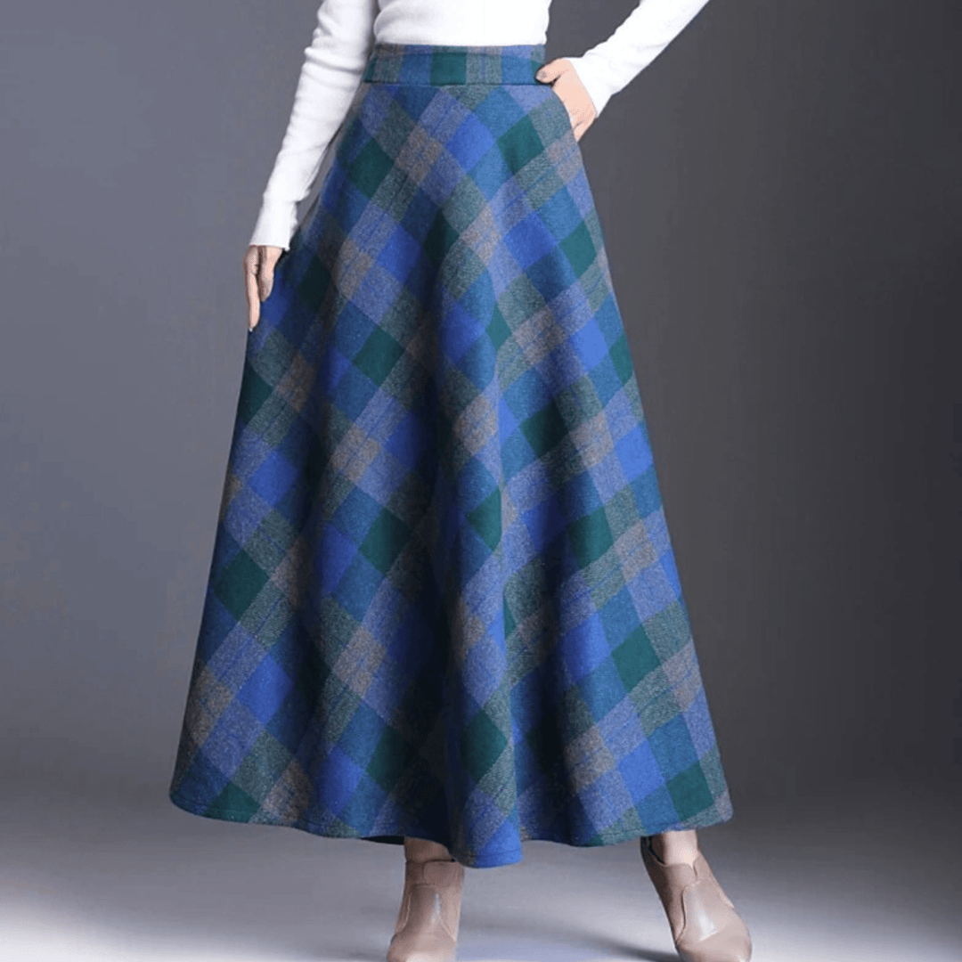 Valeria Plaid Wool-Blend High-Waist Maxi Skirt - Heston Manor