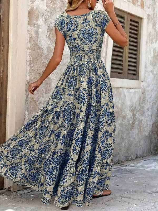 Boho Maxi Dress Womens - Smocked Waist Tiered Skirt SiennaGlow - Heston Manor