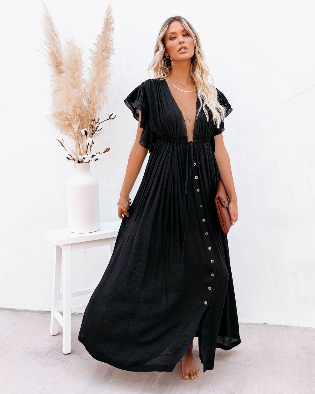 Wrap V-Neck Cover-Up Dress Womens - Boho Beach Layering Piece Anara - Heston Manor