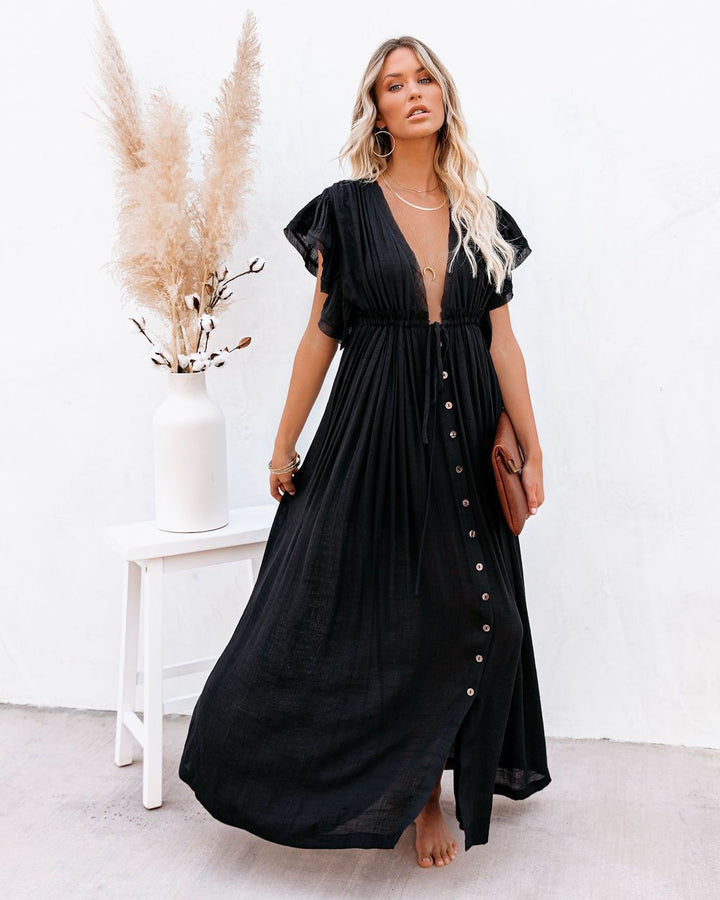 Wrap V-Neck Cover-Up Dress Womens - Boho Beach Layering Piece Anara - Heston Manor