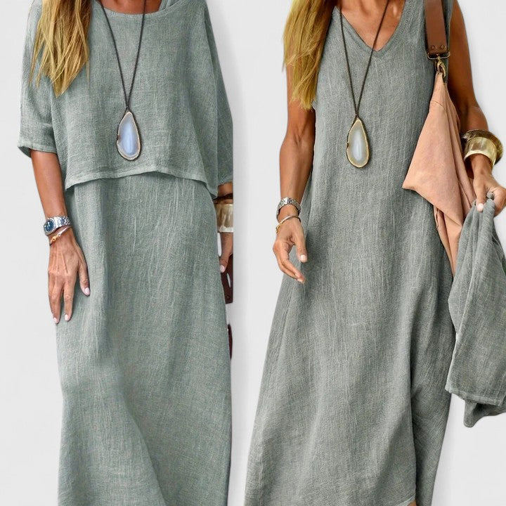 Linen Two-Piece Set Dress Womens - Breezy Versatile Outfit Lea - Heston Manor