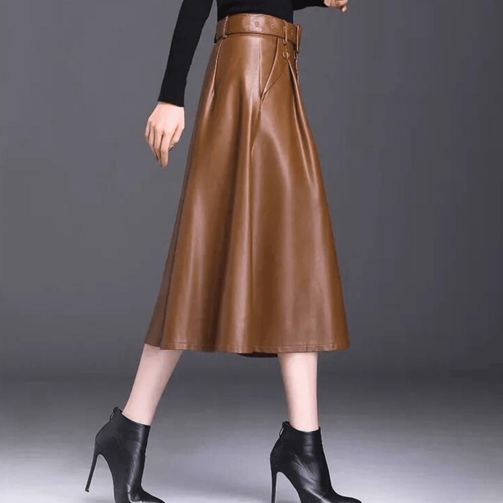 Celeste Marvelle Leather Skirt - A-Line Matte Sheen - Heston Manor