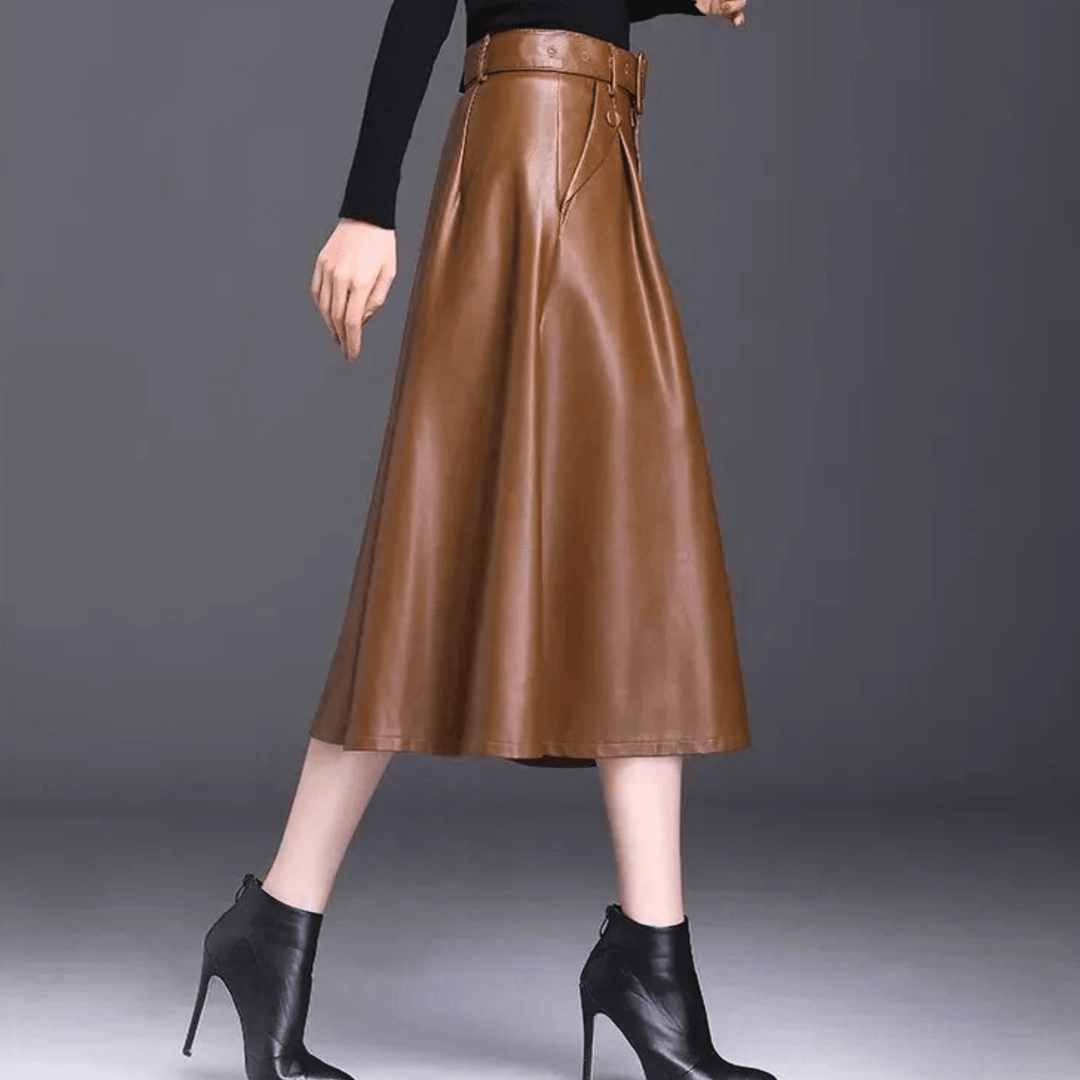 Celeste Marvelle Leather Skirt - A-Line Matte Sheen - Heston Manor