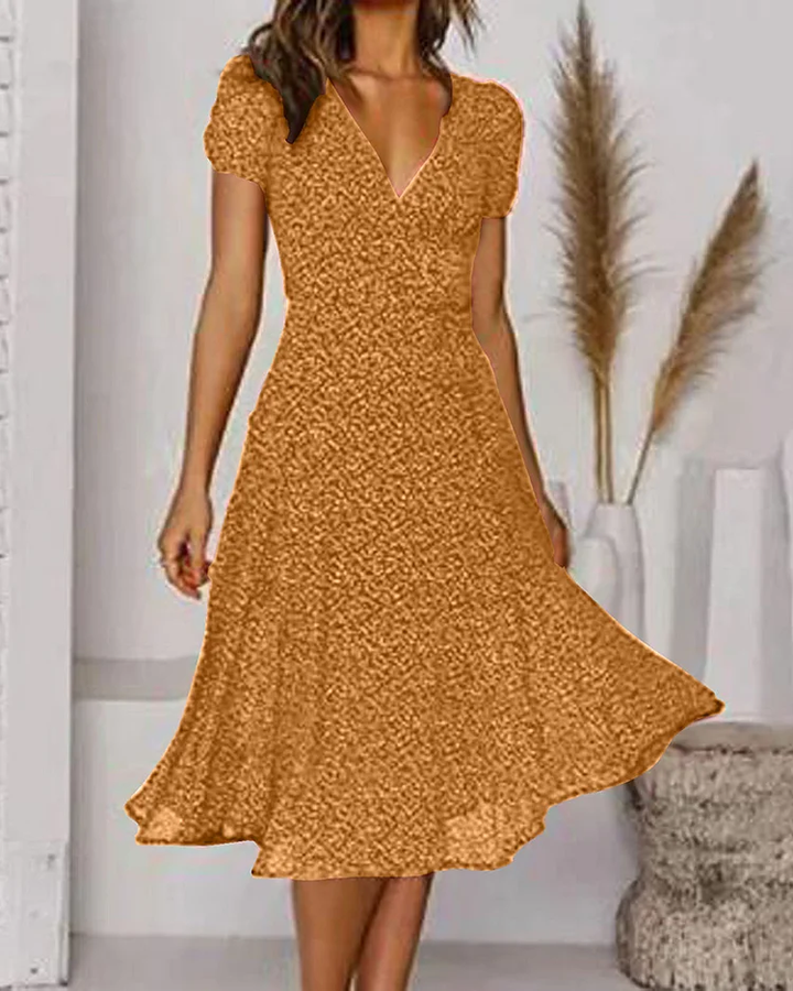 V-Neck Midi Dress Womens - Short Sleeve Printed Summer Wear Livelle - Heston Manor