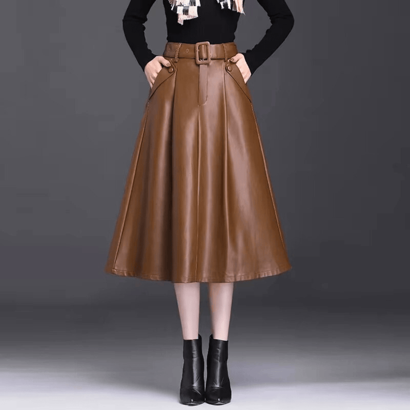 Celeste Marvelle Leather Skirt - A-Line Matte Sheen - Heston Manor