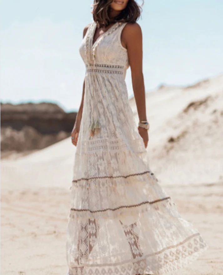 Boho Maxi Dress Womens - Flowy Vintage-Inspired Silhouette Ladelle - Heston Manor