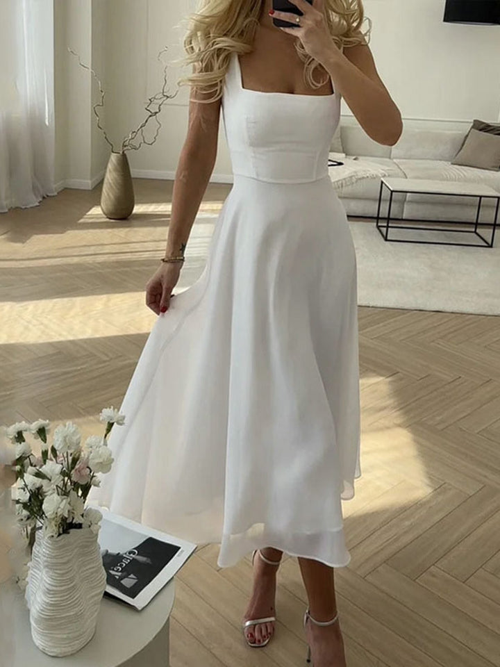 Square Neck Midi Dress Womens - Elegant A-Line Wedding Attire Seraphina - Heston Manor
