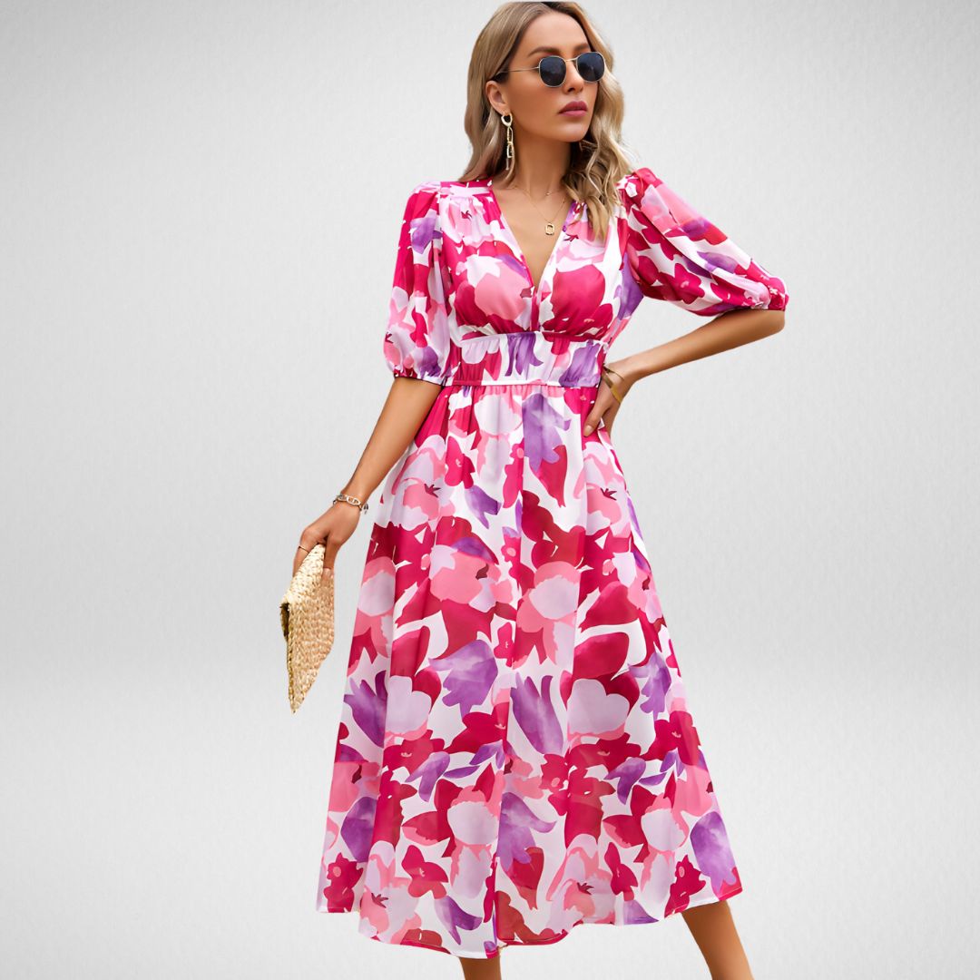 V-Neck Dress Womens - Flowy Feminine Silhouette Viloria - Heston Manor